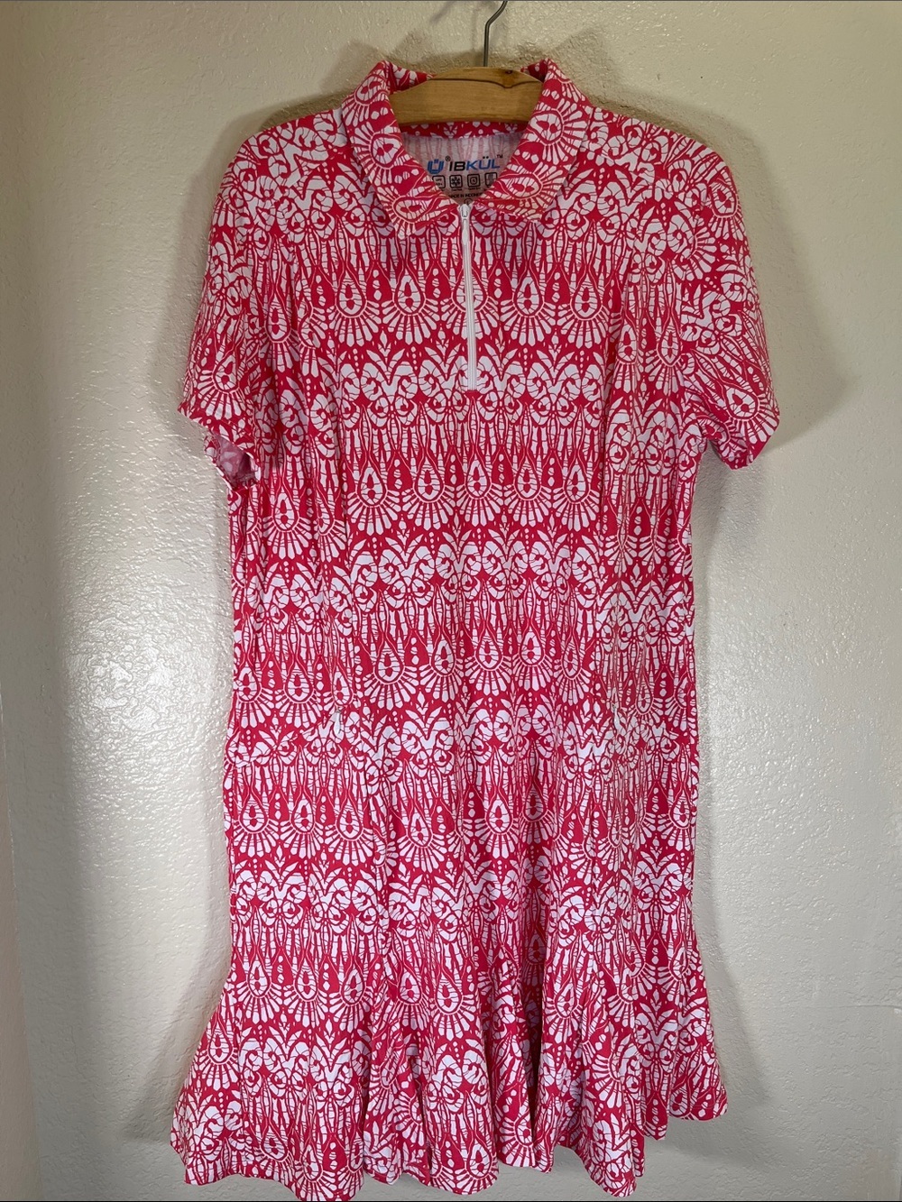 NWOT IBKUL Pink  & White Printed Polo Dress size Large